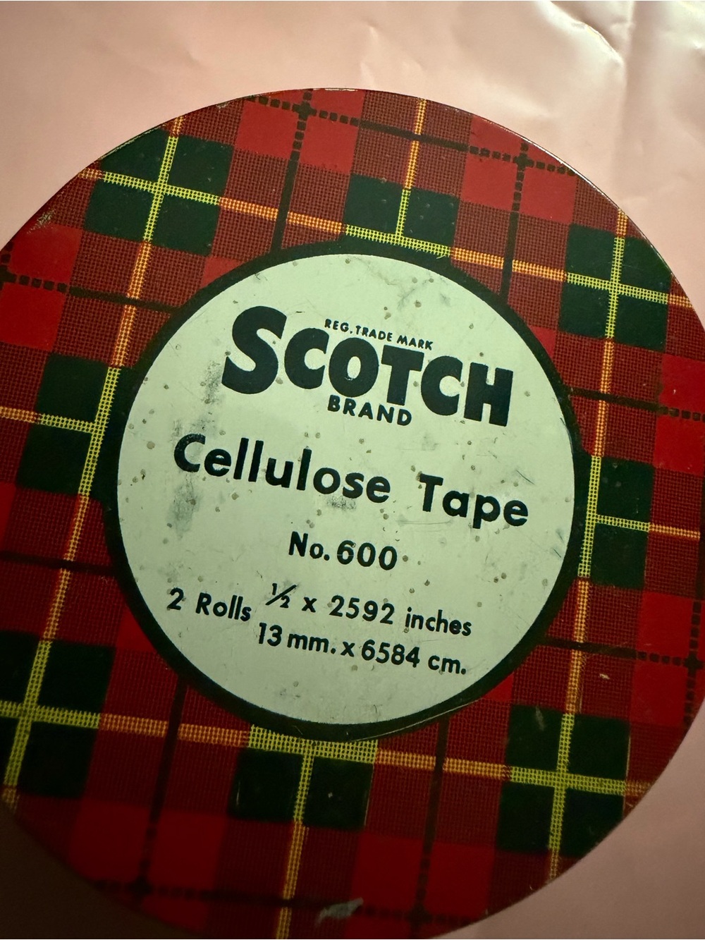 Vintage Scotch Plaid Tape Tin in Red, Green, Yellow